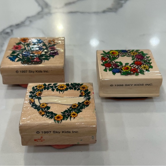 RUBBER STAMPS LOT OF 3: ‘Florals 2’ Stamps Bundle from Sky Kids Inc. 1997 & 1998 - Picture 2 of 8